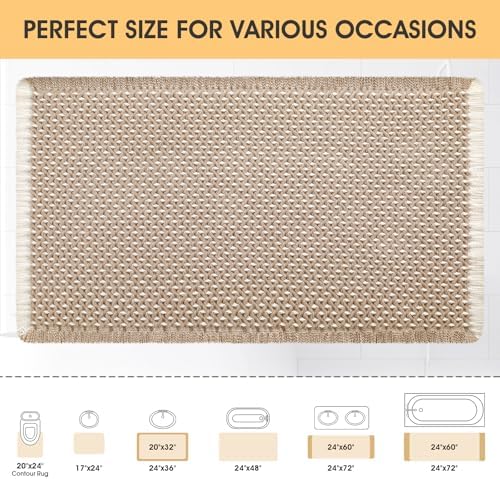 IM HOME Waffle Bath Mat Beige & White 36"x24", Boho Woven Modern Bath Mat Rugs, Absorbent Non Slip Bathroom Rugs, Soft Washable Bath Rugs with Tassels for Bathroom, Bedroom, Kitchen, Shower, Tub