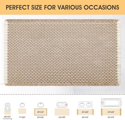 IM HOME Waffle Bath Mat Beige & White 36"x24", Boho Woven Modern Bath Mat Rugs, Absorbent Non Slip Bathroom Rugs, Soft Washable Bath Rugs with Tassels for Bathroom, Bedroom, Kitchen, Shower, Tub