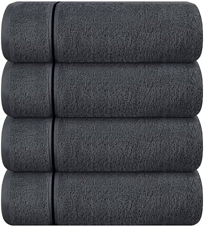 MyOwn Ultra Soft 4 Pack Oversized Bath Towel Set 27x54 inches, 100% Cotton Bath Towels, Highly Absorbant Compact Quickdry & Lightweight Towel, Ideal for Gym Travel Camp Pool - Charcoal Grey