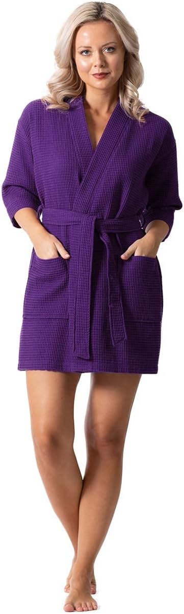 Lightweight Waffle Knit Bath, Spa & Bridesmaids Kimono Short Robes for Women - Quick Dry & Soft