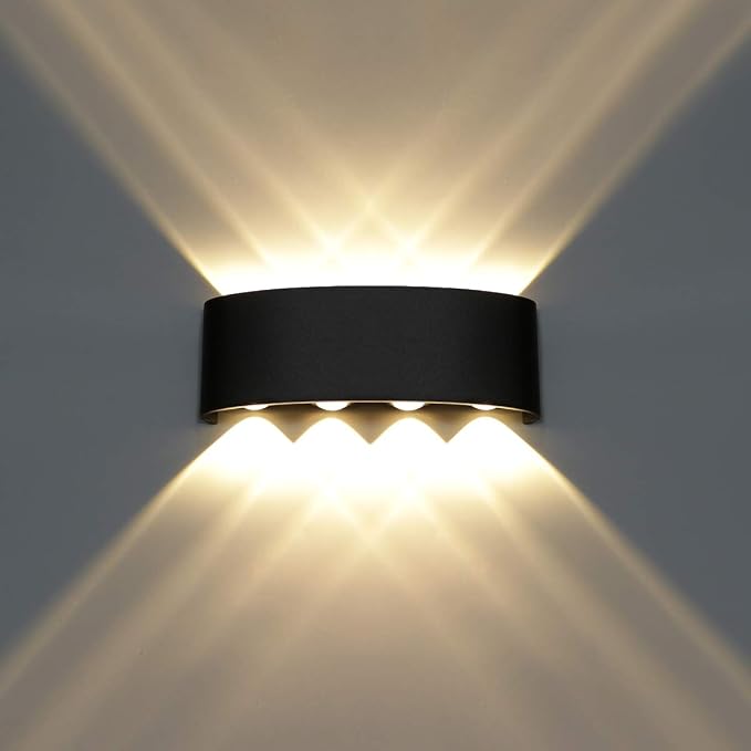 Kawell 8W Waterproof Modern Wall Light LED Wall Lamp Aluminum LED Wall Sconce Up Down Indoor Outdoor for Bathroom Bedroom Hallway Porch Corridor Hotel Doorway Garden Pathway, Black 3000K