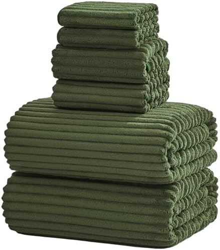 6 Piece Bath Towel Set, 30"x60" Towels, Olive Green