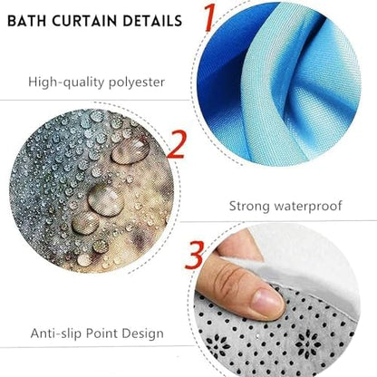 NBVKO 4PCS Black Oil Painting Style Shower Curtain Set with Non-Slip Rugs,Toilet Lid Cover and Bath Mat,Bathroom Decor Accessory Set