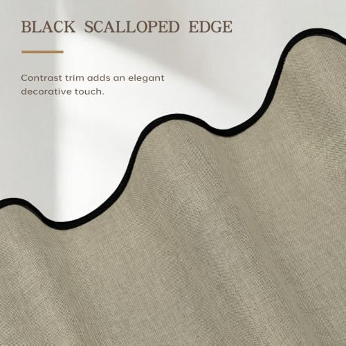 Furlinic No Hook Shower Curtain Scalloped Taupe Linen Fabric Stall 48x75