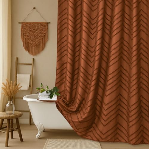 Orange Boho Fabric Shower Curtain 72 x 74 Inches