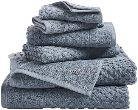 Great Bay Home Bath Towels - 100% Cotton 6 Piece Towel Set - Diamond Waffle Weave - Absorbent, Durable, Quick-Dry Towels for Bathroom (Blue)