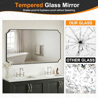 Delma Bathroom Vanity Mirror, Black Framed Aluminum Bathroom Mirror for Over Sink, Scalloped Round Corner Wall Mirror, High-Definition Vanity Mirror, Hangs Horizontally or Vertically (30x50,Black)