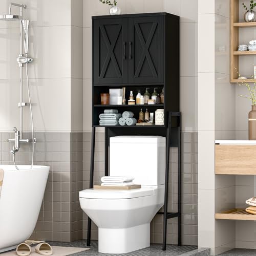 Vabches Metal Frame Over The Toilet Storage Cabinet, Black