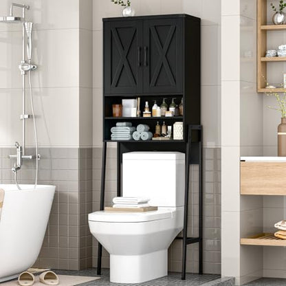 Vabches Metal Frame Over The Toilet Storage Cabinet, Black