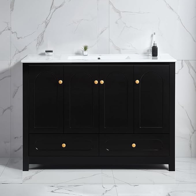 LZ LEISURE ZONE 48" Bathroom Vanity with Ceramic Sink Combo, Abundant Cabinet -4 Soft Close Doors and 2 Drawers, Black