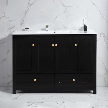 LZ LEISURE ZONE 48" Bathroom Vanity with Ceramic Sink Combo, Abundant Cabinet -4 Soft Close Doors and 2 Drawers, Black