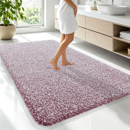 OLANLY Microfiber Bathroom Rugs 70x46, Quick Dry Mat, Burgundy and White