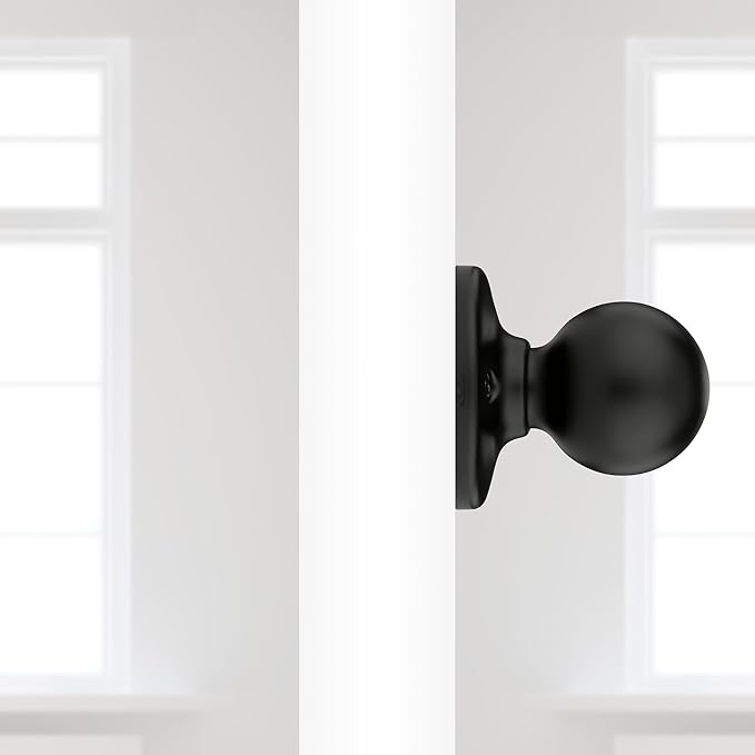 Kwikset Polo Dummy Door Knob, Single Sided Handle for Closets, French Double Doors, and Pantry, Matte Black Non-Turning Interior Push/Pull Door Knob, with Microban Protection