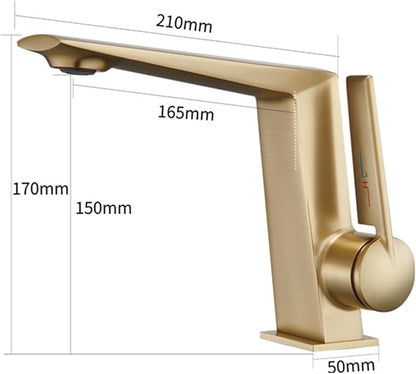 BiaoTeng Brushed Gold Bathroom Faucets Single Handle Hot and Cold Brass Faucets for Bathroom Sinks One Hole