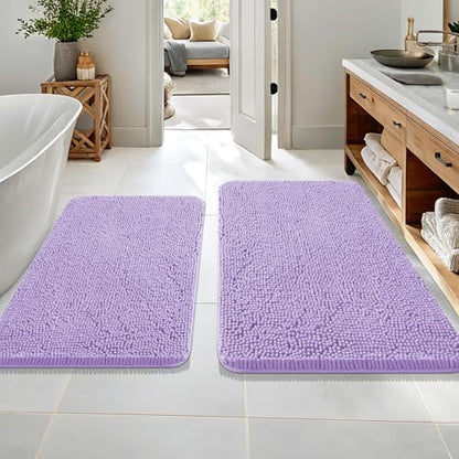 OLANLY Chenille Bathroom Rugs Mats Sets 2 Piece, 36"x24"+30"x20", Lavender