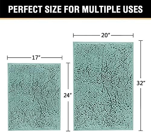 H.VERSAILTEX Microfiber Bath Rugs Chenille Floor Mat Ultra Soft Washable Bathroom Dry Fast Water Absorbent Bedroom Area Rugs, 20" x 32"/17" x 24", Eggshell Blue