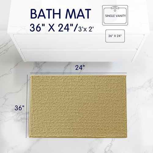 SUBRTEX Bathroom Rugs Chenille Bath Rug, Soft Short Plush Bath Mat, Water Absorbent Shower Mat, Quick Dry Machine Washable(Yellow, 24" x 36")
