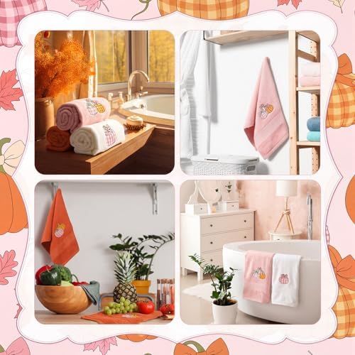 FuWeave 3 Pcs Pink Fall Pumpkin Hand Towels for Bathroom