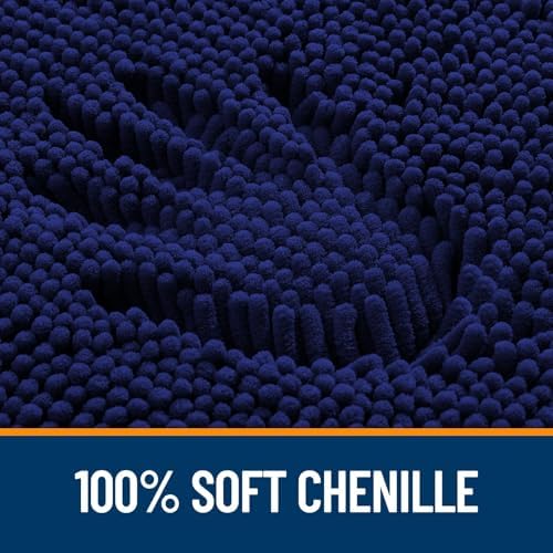 OLANLY Chenille Bathroom Rugs Mats Sets 2 Piece, 47"x20"+24"x20", Navy