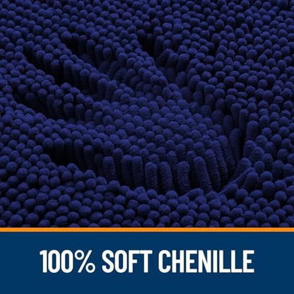 OLANLY Chenille Bathroom Rugs Mats Sets 2 Piece, 47"x20"+24"x20", Navy