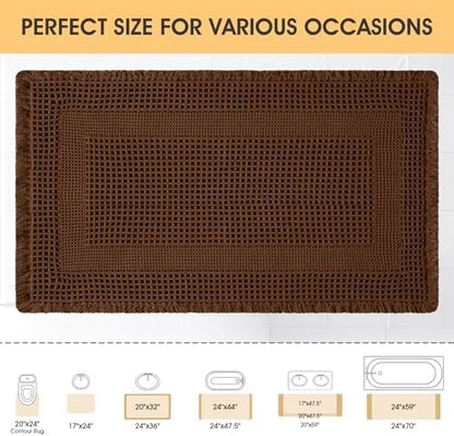 Waffle Bath Mat, Boho Woven Modern Bath Rug Absorbent Non Slip, Ultra Soft Bathroom Mats, Machine Washable Knit Bath Rugs with Tassels for Bathroom, Bedroom, Kitchen, Shower, Tub, 36"x24", Brown