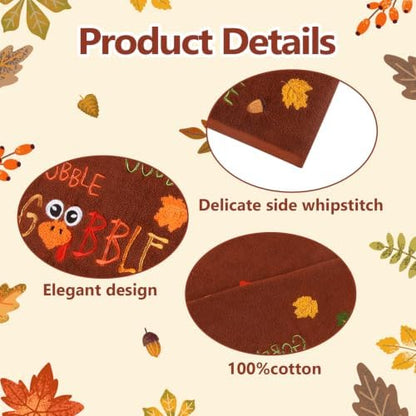 Quera Thanksgiving Hand Towels Rust Turkey Gobble for Bathroom Kitchen