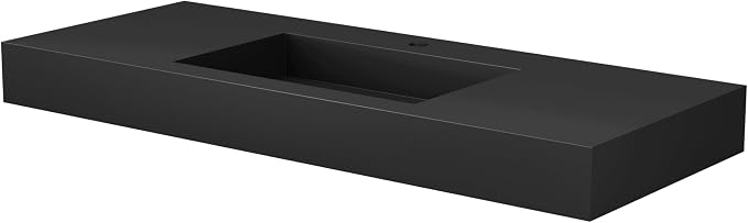 SJ Star&Jane 48" x 19" Solid Surface Bathroom Sink, Wall-Mount or Countertop Vessel Sink, Rectangle Floating Vanity Sink in Matte Black, Durable Modern Design