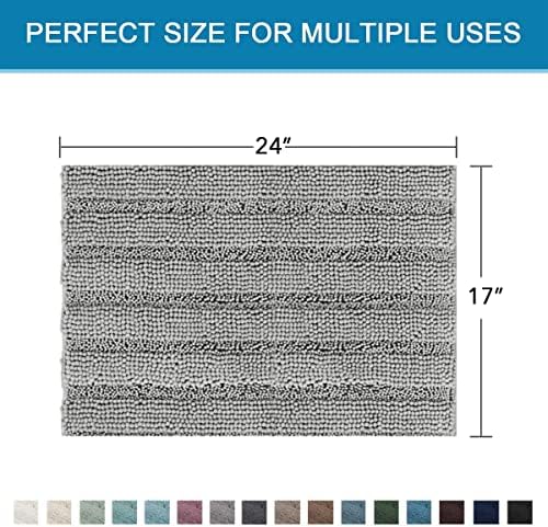 H.VERSAILTEX Bathroom Rugs Bath Rugs for Bathroom Non Slip Bath Mats Extra Thick Chenille Striped Rug 17" x 24" Absorbent Soft Shaggy Washable Dry Fast Bath Mats for Bath Room Floor - Dove
