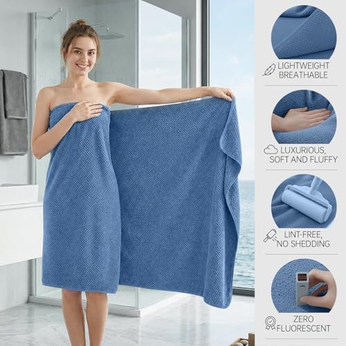 MaopaoBeauty Bath Towels for Bathroom Towel Set Shower Towels Bath Towels Set of 4 (1 Bath Towel, 1 Hair Towel, 1 Hand Towel, 1 Washcloth),Soft and Absorbent (Blue)