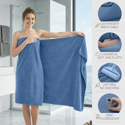 MaopaoBeauty Bath Towels for Bathroom Towel Set Shower Towels Bath Towels Set of 4 (1 Bath Towel, 1 Hair Towel, 1 Hand Towel, 1 Washcloth),Soft and Absorbent (Blue)