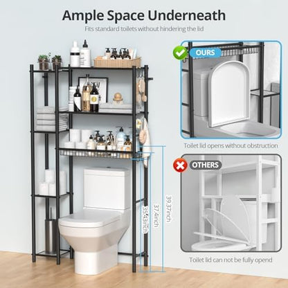 Hodonas Over The Toilet Storage Shelf - Bathroom Organizer Rack with 7-Tier Shelves, Adjustable Metal Shelf Above Toilet for Storage, Freestanding Bathroom Space Saver, Black