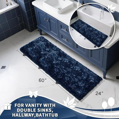 Yimobra Long Bathroom Rugs Runner 60x24 Inch, Extra Thick Soft Absorbent Chenille Bath Mat, Non Slip Machine Washable, Quick Dry Bath Rugs for Bathroom Floor, Tub and Shower, Blue