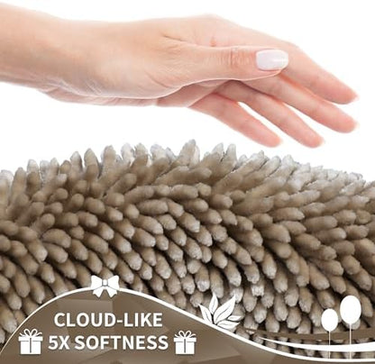 Yimobra Toilet Rugs U Shaped Washable, Extra Thick Soft Absorbent Chenille Contour Bathroom Rugs for Toilet 24x20 Inch, Quick Dry Non Slip Toilet Mat for Bath Floor, Camel