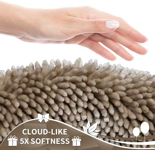 Yimobra Toilet Rugs U Shaped Washable, Extra Thick Soft Absorbent Chenille Contour Bathroom Rugs for Toilet 24x24 Inch, Quick Dry Non Slip Toilet Mat for Bath Floor, Camel