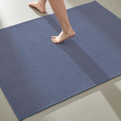 TYUU Large Bathroom Rugs Non Slip Washable Bath Rugs Super Absorbent Bathroom Rug Thin Quick Dry Low Pile Bath Mats, Denim Blue 36"x60"