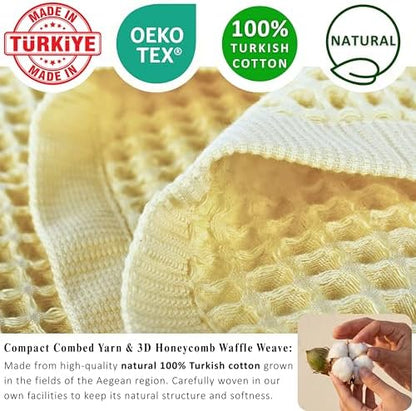 PÜSKÜL Natural 100% Turkish Cotton Waffle Towels Set of 4-Piece, L.-Yellow