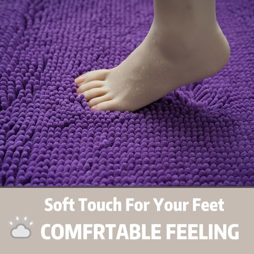 Bathroom Rugs Chenille, Extra Thick and Absorbent, Non-Slip, Machine Washable, Dry Quckily, Soft Cozy Plush, Used Under Shower Bathtub and Sink, Bath mat Sets Purple