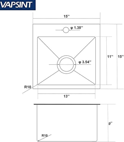VAPSINT 15x15 Inch Black Drop In Bar Sink, Single Bowl Top Mount Handmade Gunmetal Black Wet Bar Prep RV Sink, 16 Guage Stainless Steel Outdoor Small Kitchen Sinks with Grid & Drain Strainer