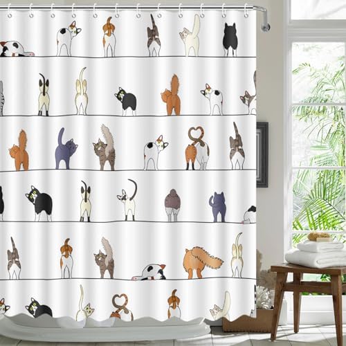 MEHOFOND Funny Cute Cats Shower Curtain Pets Paw for Cat Bath Curtain