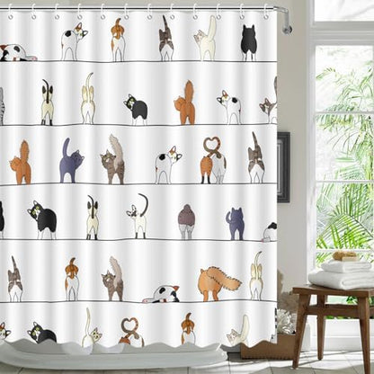 MEHOFOND Funny Cute Cats Shower Curtain Pets Paw for Cat Bath Curtain