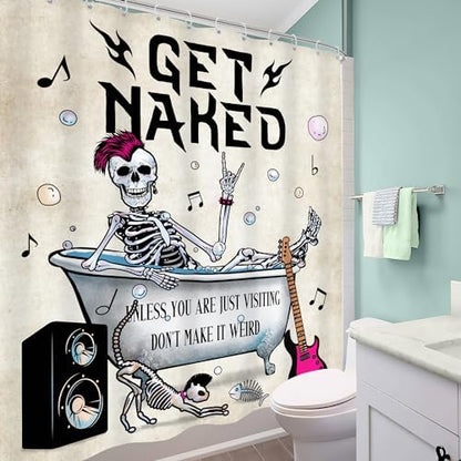 Halloween Skull Skeleton Cool Rock Roll Bathroom Shower Curtain Set