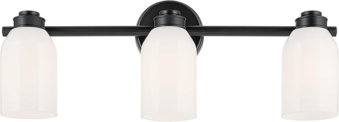 Kichler Shae 24.25" 3-Light Vanity Light with White Opal Glass in Black, for Bathroom Vanity, Powder Room, Over a Mirror, (24.25" W x 9" H), 55202BK
