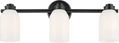 Kichler Shae 24.25" 3-Light Vanity Light with White Opal Glass in Black, for Bathroom Vanity, Powder Room, Over a Mirror, (24.25" W x 9" H), 55202BK