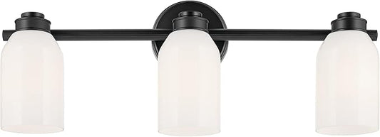 Kichler Shae 24.25" 3-Light Vanity Light with White Opal Glass in Black, for Bathroom Vanity, Powder Room, Over a Mirror, (24.25" W x 9" H), 55202BK