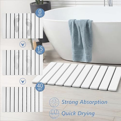 AWW Foldable Stone Bath Mat, Diatomaceous, 23.6"x15.5", White