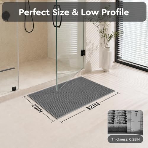 tchdio Bath Mat, Absorbent Bathroom Mat Quick Dry, Thin Bathroom Rugs Fit Under Door, Non Slip Washable Bath Rugs with Solid Rubber Backing, Low Profile Bath Mats for Bathroom, Grey, 20" x 32"