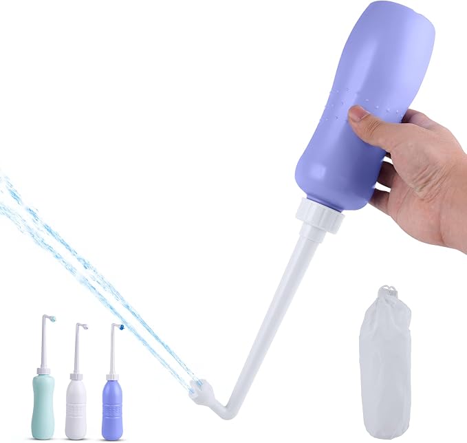 Hibbent Portable Bidet for Travel, Handheld Travel Bidet for Personal Hygiene Care, Personal Cleansing Use, Extended Nozzle, 17oz(500ml) Bathroom Toilet Spray, Purple