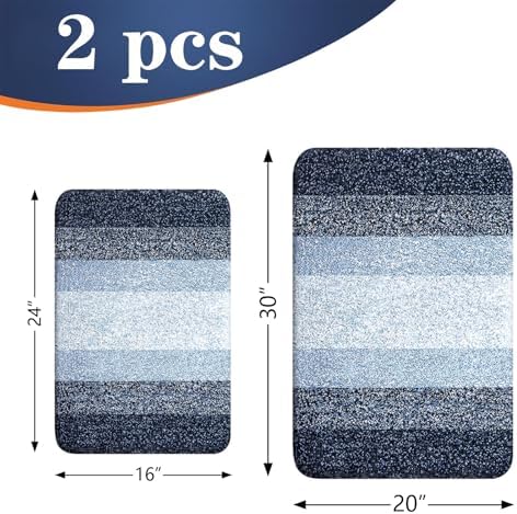 OLANLY Micorfiber Bathroom Rug Set 2 Piece, 30"x20"+24"x16"