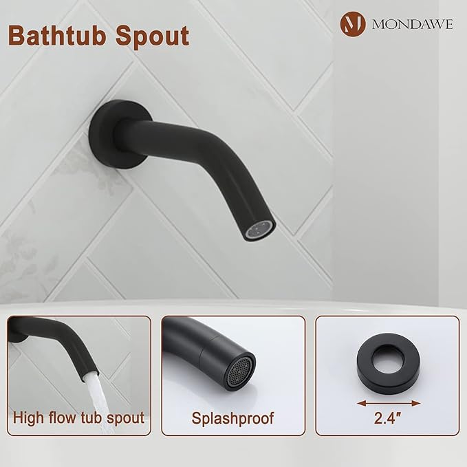 MONDAWE 9 Inch Wall Mounted Shower Faucet Set with Tub Spout in Matte Black, Rainfall Shower Head with 3-Setting Handheld Spray Shower Combo, High Pressure Shower System with Solid Brass Valve
