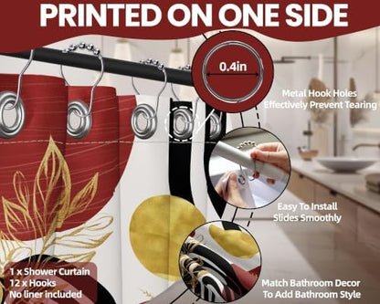 Black and Red Extra Long Shower Curtain, Tall 72X78 in, Mid Century